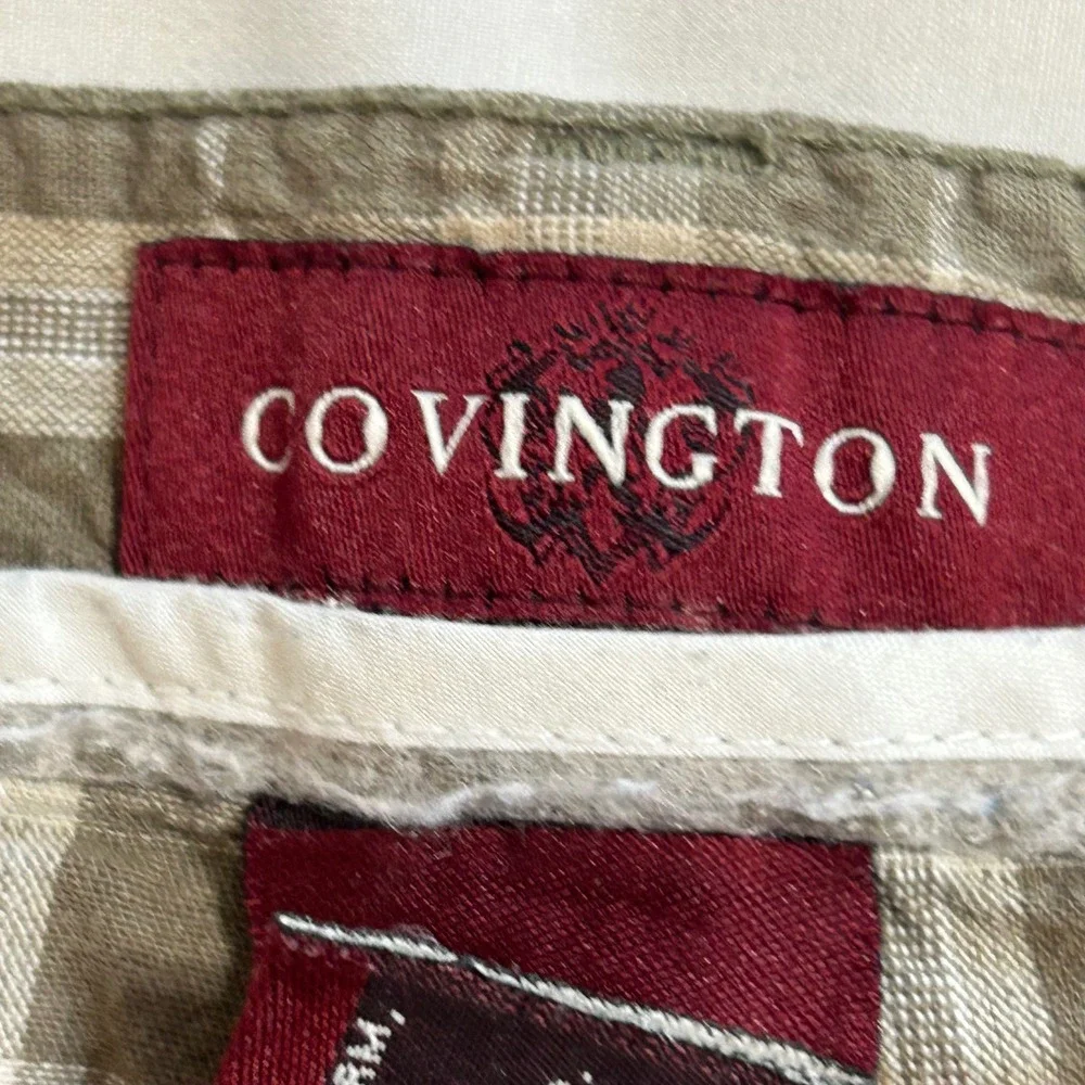 Covington‎ Mens Brown Plaid Cotton Shorts Size 38 Flat Front Casual Summer Tan